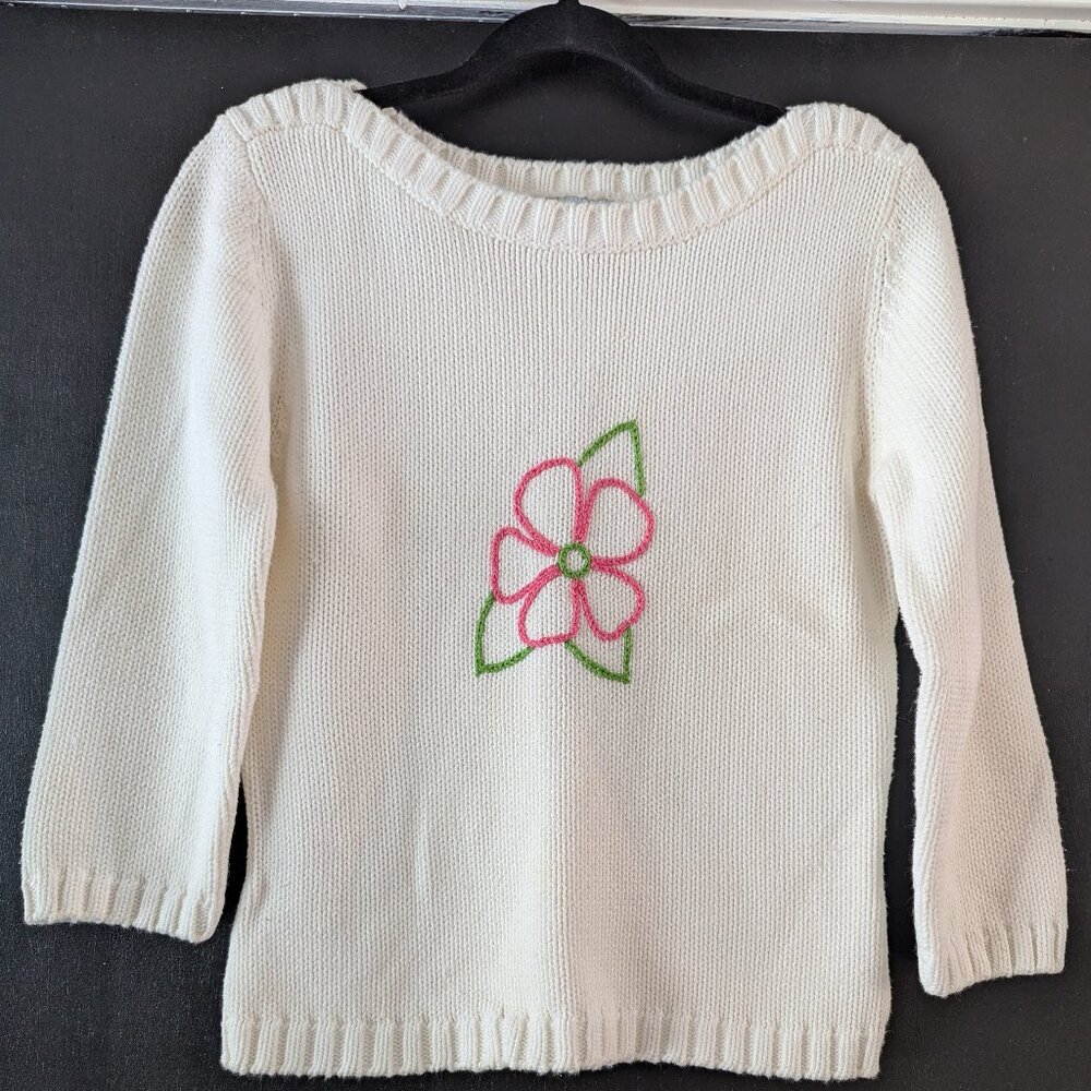 Lilly Pulitzer white sweater with cute pink and green flower